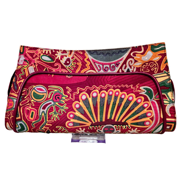 100% Silk Pineda Covalin Clutch Purse Mexico Colorful Mola Design - Picture 2 of 12